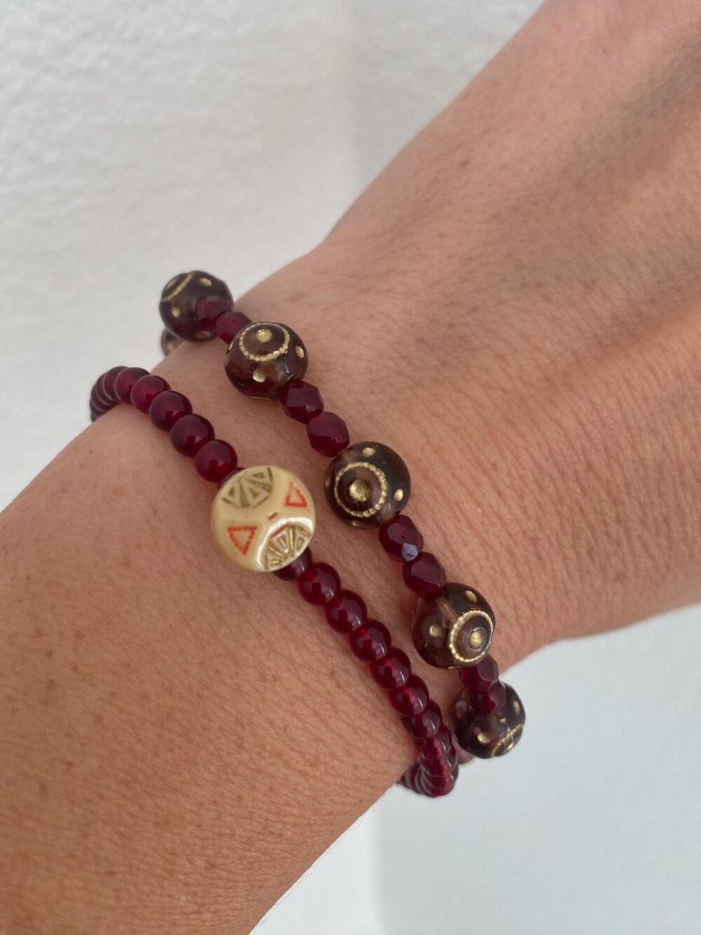 Pair of Czech Dark Cherry Glass Bracelets